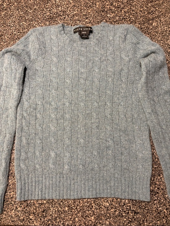 Ralph Lauren Sweaters - Ralph Lauren Women's Light Green/Blue Black Label Cashmere Cable Knit Sweater